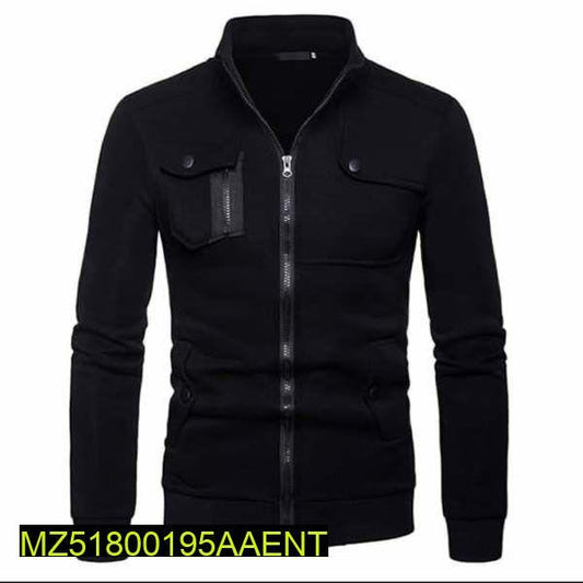 Men's Stitched Fleece Zipper Jacket Black.